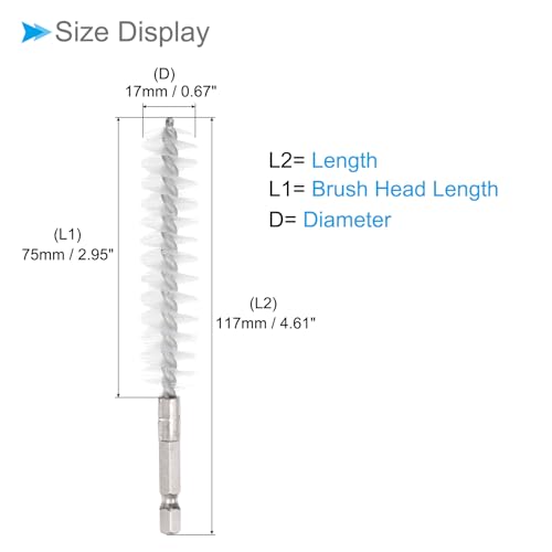Image of Bore Brush, 17mm Dia 75mm Length, Nylon Twisted Cleaning Wire Brushes with 1 /4 inch Hex Shank - (Applications: for Power Drill), 3-Pieces