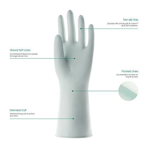Image of COOLJOB Medium Reusable Rubber Dishwashing Cleaning Gloves for Kitchen Bathroom, Non-Slip Grippy Long Dish Washing Gloves with Flocked Cotton Liner, Flexible Durable & Waterproof, Mint Green, 1 Pair
