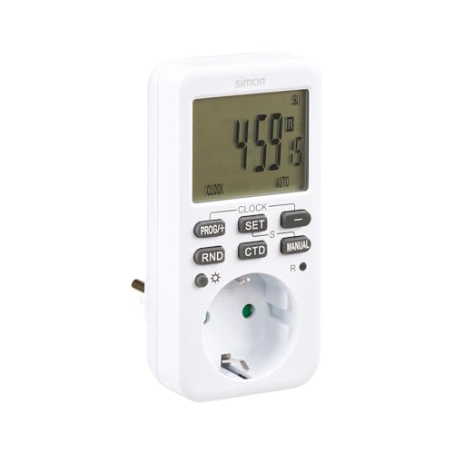 Simon Programmateur numérique hebdomadaire intérieur, 10 programmes on/Off, Fonctions été et Simulation de présence, écran LCD, Blanc
