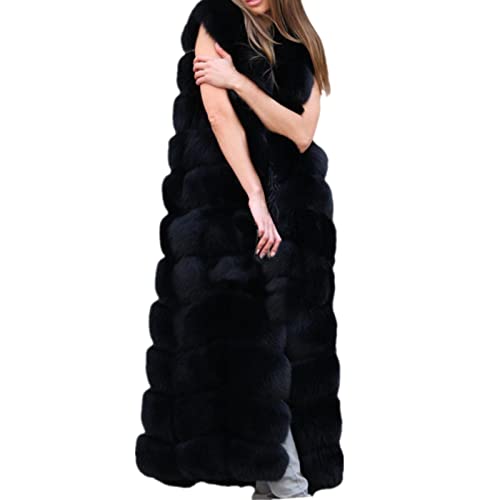 Lisa Colly Women's Winter Overcoat Sleeveless Faux Fur Vest Coat Long Jacket Shaggy Coat