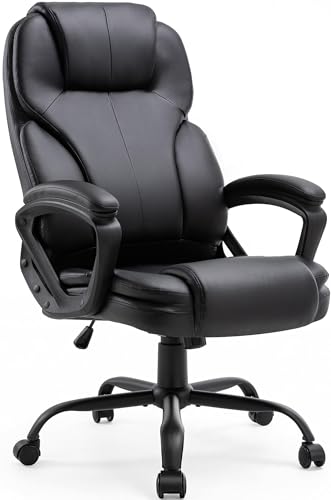 Shintenchi High Back Executive Office Chair, Ergonomic PU Computer Desk Chair with 3-Level Tilt, Padded Armrests 360° Swivel Free Task Chairs for Home Office, 330 Pound Capacity, Black