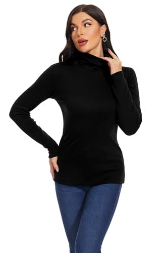 Image of TAIPOVE Cotton Fleece Lined Turtleneck Top for Women Long Sleeve Mock Turtle Neck Lightweight Sweater Thermal Underwear Shirt