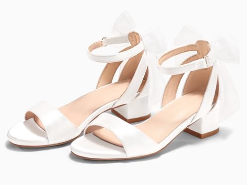 Image of Coutgo Girls Dress Shoes Sandals Chunky Low Heels Bow Ankle Strap Flower Girl Wedding Party Shoes