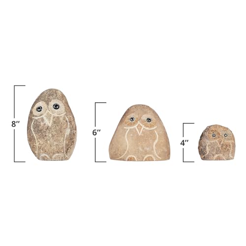 Stone Age Creations Boulder Owl Family – Set of 3 Hand-Carved Granite Garden Statues – Natural Stone Animal Décor – 4", 6", and 8" Sizes – Eco-Friendly Outdoor Gift