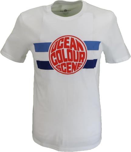 Mazeys Mens Official Licensed Ocean Colour Scene T Shirt (UK, Alpha, S, Regular, Regular, White Sphere Logo)