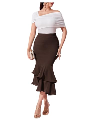 Verdusa Women's Fishtail Skirt High Waist Casual Skirt Tiered Elegant Hip-Wrapping Skirts4