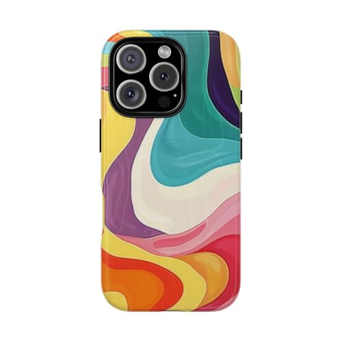 Coque rigide brillante iPhone 16 Pro motif groovy multicolore anti-rayures