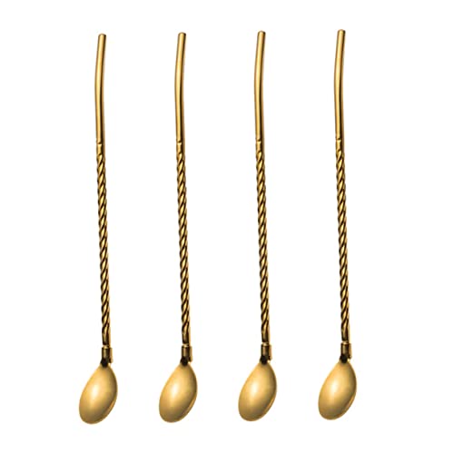 VALICLUD 4pièces Cuillères à Paille Acier Inoxydable Dorées Cuillères De Remuer Pour Glaces Et Boissons Ustensiles Réutilisables Pour Cocktails Et Desserts
