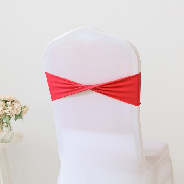 10/50/100pcs Elastic Chair Bow Wedding Decoration Back Cover Wedding Hotel Home Seat Elegant Ribbon Stretch Chair Bow (White 100pcs) (Rose Red 10pcs)
