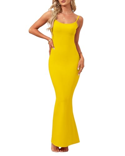 Image of AUSELILY Womens Bodycon Maxi Dress Square Neck Sexy Slip Long Dress | Sleeveless slip design with a long skirt line, Going out dress for celebrations, Style with heels