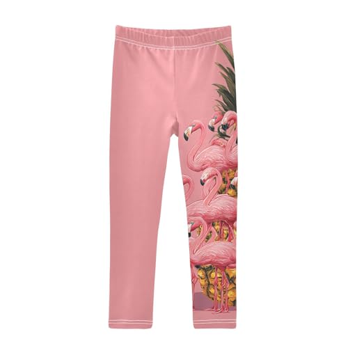Flamingo Pineapple Pink Girls Casual Leggings for Kids Printed Long Pant Bottoms Stretch and Soft