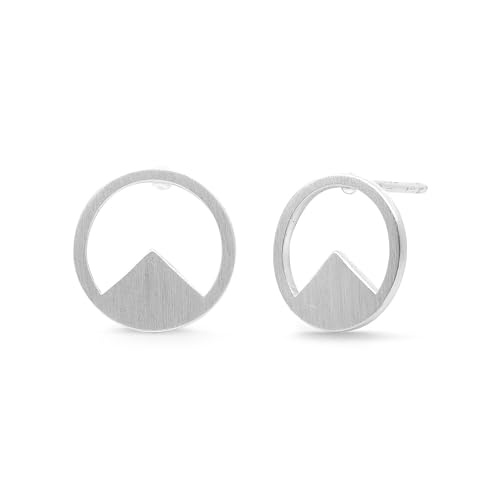Boma Jewelry Sterling Silver Geometric Circle Triangle Stud Earrings with Brushed Matte Finish