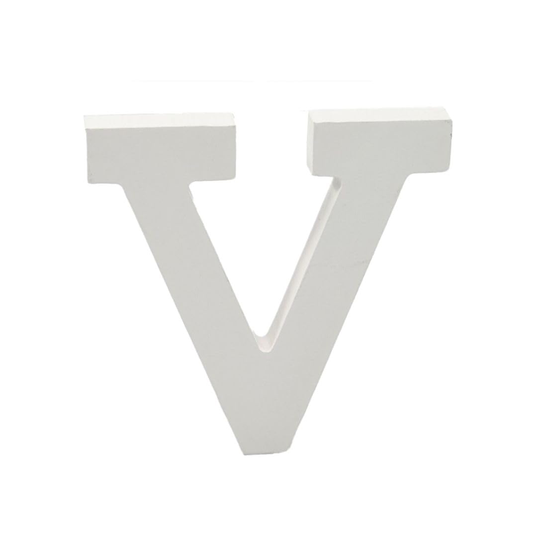 6 Inch White Decorative Wooden Letters and Numbers (V)