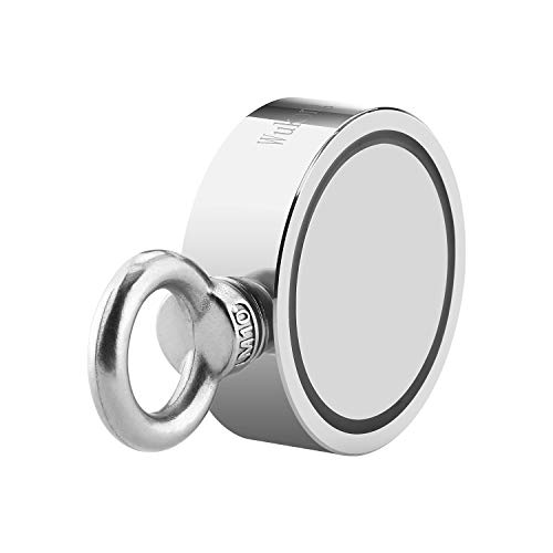 Wukong Fishing Magnet Double Sided Neodymium Magnet With Eyebolt, Combined 960 Lbs Pulling Force Super Strong Magnet For Magnetic Fishing, Treasure Hunting Underwater - 2.95" Diameter #TOP3