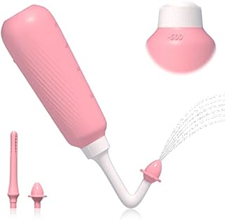 Upside Down Peri Bottle for Postpartum Care, 17OZ 500ml Portable Bidet for Personal Hygiene Care, Baby Butt Cleaning, Deep Cleaning for Women with 2 Nozzles, Travel Bathing Kit (Pack of 1, Pink)