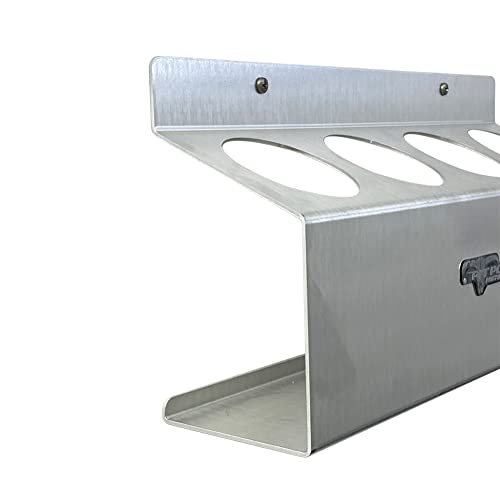 Pit Posse 303 Four Bottle Aerosol Spray Can Rack Shelf Holder 15.5" Caddy - Made in USA - Aluminum Enclosed Trailer Shop Garage Storage Organizer - Mounting Hardware Included (Silver)