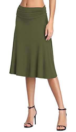 Image of Urban CoCo Women's Ruched High Waist Knee Length Jersey A-Line Stretchy Flared Casual Skirt