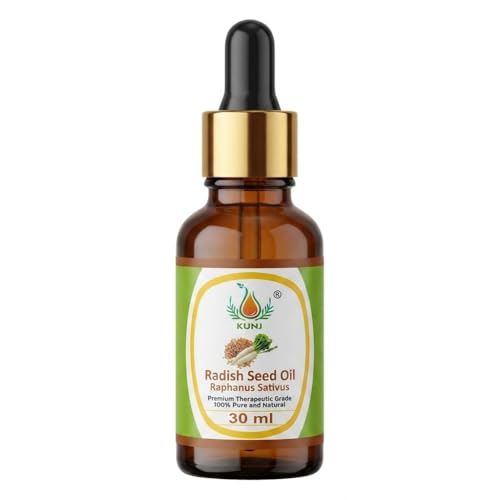 Image of KUNJ Radish Seed Oil 30ml - 100% Pure & Natural Cold Pressed Undiluted Carrier Oil for Hair, Scalp, Skin & Face Care | Lightweight Nourishing Oil for Smooth Hair & Healthy-Looking Skin