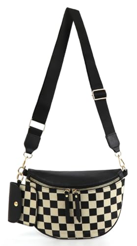 Image of 2 Pcs Checkered Crossbody Bags for Women Bum Bag Checkered Cross Body Sling Backpack Hobo Satchels Shoulder Wallet Purses