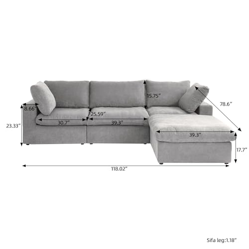 Image of JACH L-Shaped Cloud Sectional Sofa for Living Room, Modular Convertible Sofa, Modern Comfy Couch, Covers Removable, Ottomans with Storage, Cloud Couch Furniture for Living Room Apartment (Grey)