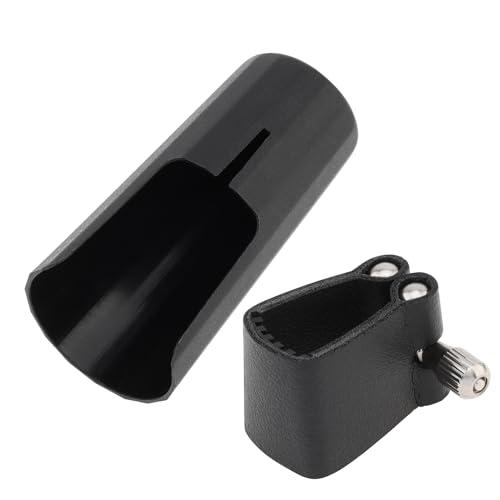 OriGlam Bb Clarinet Ligature Set, Leather Ligature and Plastic Mouthpiece Cap, Black