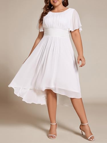 Image of Ever-Pretty Women's Plus Size Formal Wedding Guest Dresses for Curvy Women A Line Chiffon Midi High Low Cocktail Dress