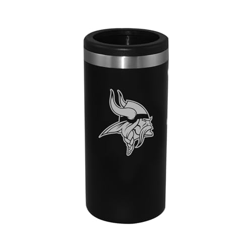 The Memory Company Officially Licensed Personalized 12oz Black Stainless Steel Slim Can Holder,VIK - Minnesota Vikings