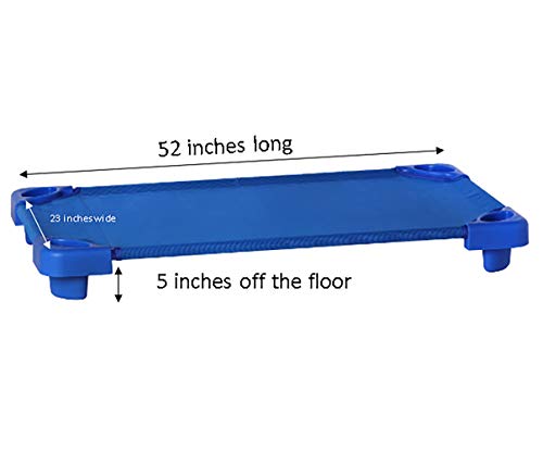 Image of Sprogs Heavy-Duty Stackable Standard Size 52 inchL Daycare Cots for Kids and Toddlers, Stacking Preschool Classroom Kids Cots for Sleeping, Resting, Naptime, Pack of 18, Blue