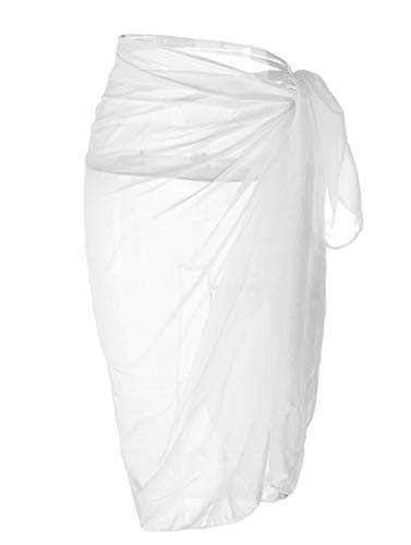 CHIC DIARY Women Chiffon Pareo Beach Wrap Sarong Swimsuit Scarf Cover Up for Vacation (Pure White)