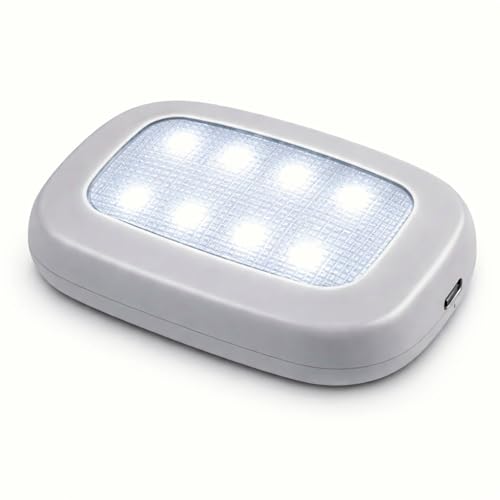 Image of Wireless Car Dome Light, USB Rechargeable Magnetic Roof Light with Push Button, Interior Reading & Boot Light, Universal Fit (Grey, White)