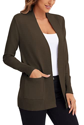 Urban Coco Women's Lightweight Open Front Knit Cardigan Sweater Long Sleeve With Pocket (Brown, Xl) #TOP3