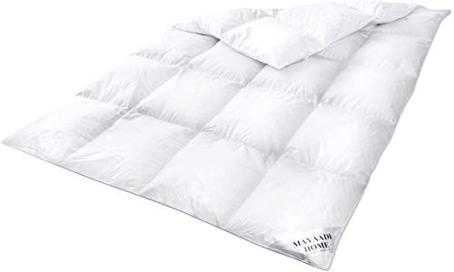 Mayaadi Winter Daunendecke 200x200 Cm – 2400g, 70% Daunen, 30% Federn – 100% Baumwolle, Allergiker Geeignet