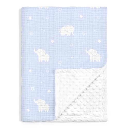 Image of Elephant Baby Blankets for Boys Girls, Soft Nursery Minky Blankets with Muslin and Dotted Fleece Back 30x40 inches, Receiving Bed Quilt for Newborn, Infants, Toddlers