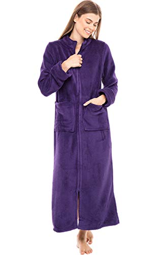 Alexander Del Rossa Women's Zip Up Fleece Robe, Warm Fitted Bathrobe, 1X Purple (A0307PUR1X)
