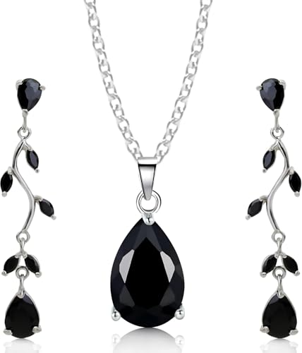 Crystalline Azuria Femme Ensemble Larmes Collier et Pendantes Boucles d'Oreilles 18ct Plaqué Or Blanc avec Cristaux Noirs en Zircone