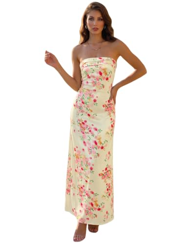 Milumia Women's Ditsy Floral Strapless Stain Backless Maxi Dress Multicolor