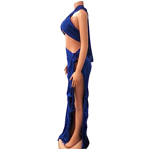 Image of Womens Sexy 2 Pieces Tassel Crisscross Bandage Crop Tops Bodycon Split Skirts Party Clubwear Dress Outfits Set