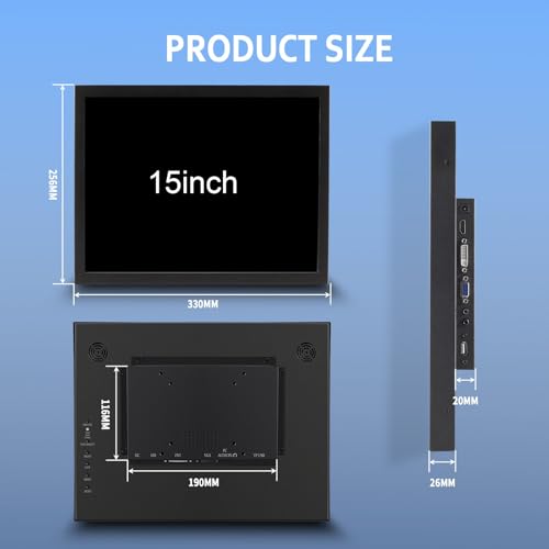 Image of VSDISPLAY 15'' 1000 Nits Industrial Touchscreen LCD Monitor 1024x768 | IPS Outdoor Display with H /D DVI VGA Video Input,High Brightness