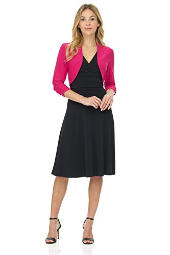 Image of Rekucci Women's Chic Soft Knit Stretch Bolero Shrug with Ruched Sleeves