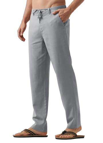 Image of Willit Men's Linen Pants Casual Lightweight Drawstring 29 inch 30 inch 32 inch