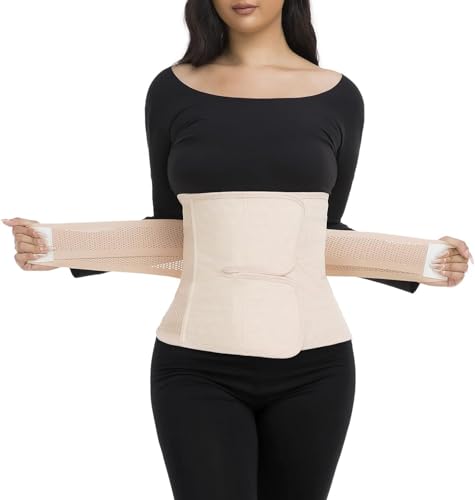 Image of ChongErfei Postpartum Belly Band & Abdominal Binder Post Surgery Compression Wrap Recovery Support Belt (L, Beige)
