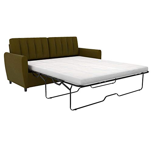 Novogratz Brittany Sleeper Sofa with Memory Foam Mattress, Green Linen, Queen