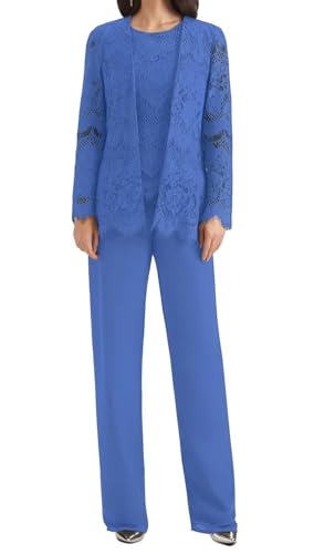 3 Pieces Mother of The Bride Pant Suits for Wedding Lace Chiffon Pant Suits Grandmother of The Bride Pant Suits
