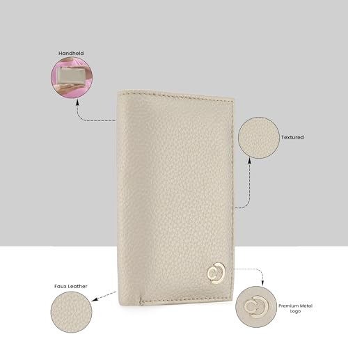 Image of Caprese Monique Small Textured Bifold Wallet for Women | Compact Handheld Purse with 6 Card Holder Slots | Slim Designer Wallet with Secure Snap Button & Zippered Coin Pocket (Gold)