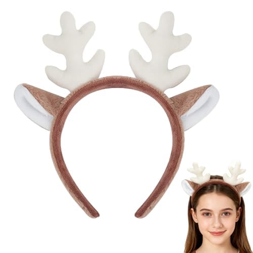 HWZENQZ Christmas Reindeer Antlers Headband,Animal Ears and Horn Reindeer Antlers for Christmas & Halloween (Cream)