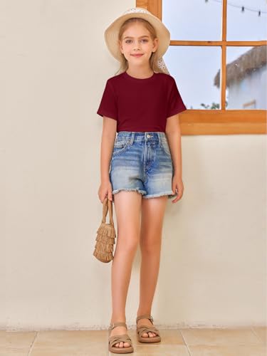 Image of Girls Short Sleeve T Shirts Kids Summer Tops Crewneck Tees 5-14 Years