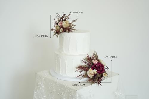 Set de Dos Decoraciones para Pastel de Boda con Flores Artificiales miniatura 6