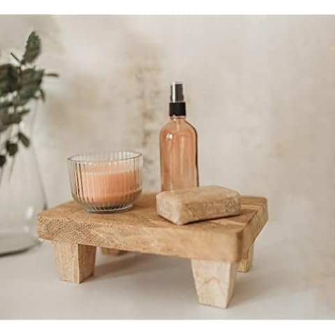 Wooden Tray Pedestal Decor | Display Riser for Plant and Other Home, Kitchen or Bathroom Accessories Hand Carved Mango Wood 2 Finishes Available (Natural Wood) Cover