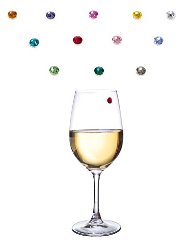 Bliss Home Elegant Multicolor Swarovski Crystal Magnetic Wine Glass Charms - Drink Markers for Wine, Champagne, Beer and Cocktail Glasses (Set of 12) - Box Included for Storage or Gifting