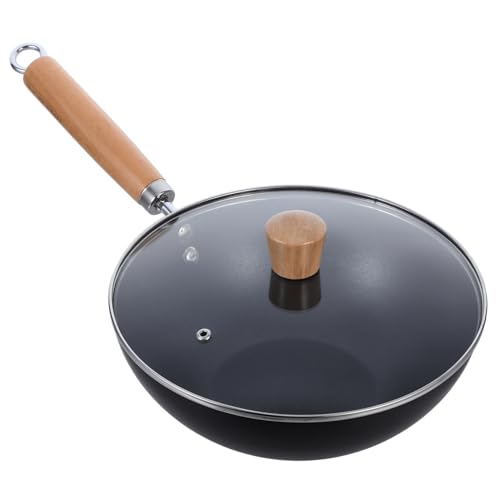 Wok de hierro con mango de madera y tapa miniatura 1
